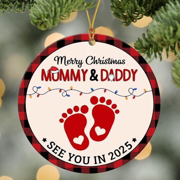 Unbranded Other - Set of 3 Acrylic Baby “See You in 2025” Mommy Daddy Round Christmas Tree Ornamen